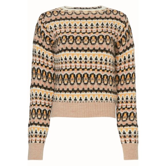 Vanessa Bruno Alpaca Ventura Fair Isle Wool Sweater Beige Multicolor Knit Small - Picture 1 of 10